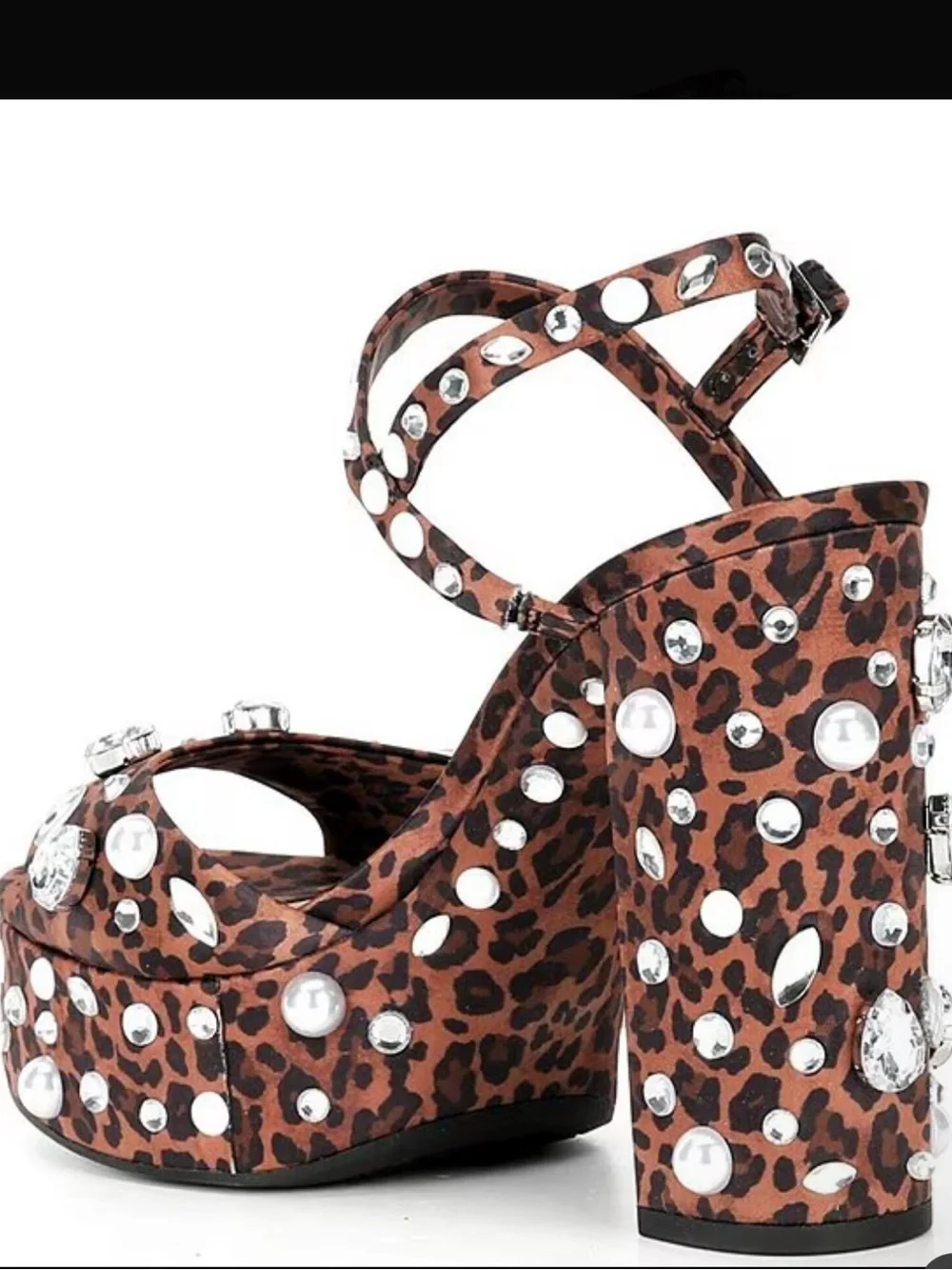 Gianni Bini Women’s Leopard Print Platform Sandals w/Crystal Embellishments NWOB